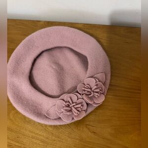 Pink Raspberry Beret with Floral Accents